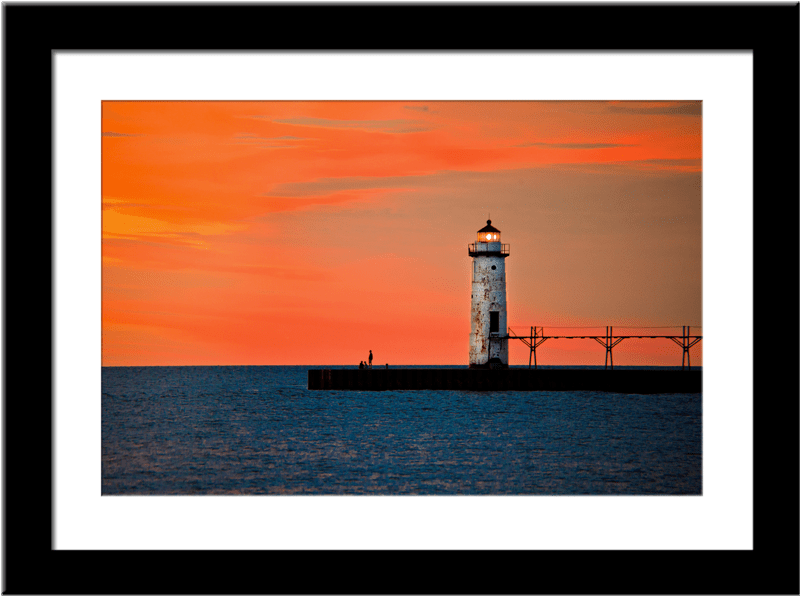 Framed Sunset Lighthouse Manistee, MI by Robert Mohr Photography