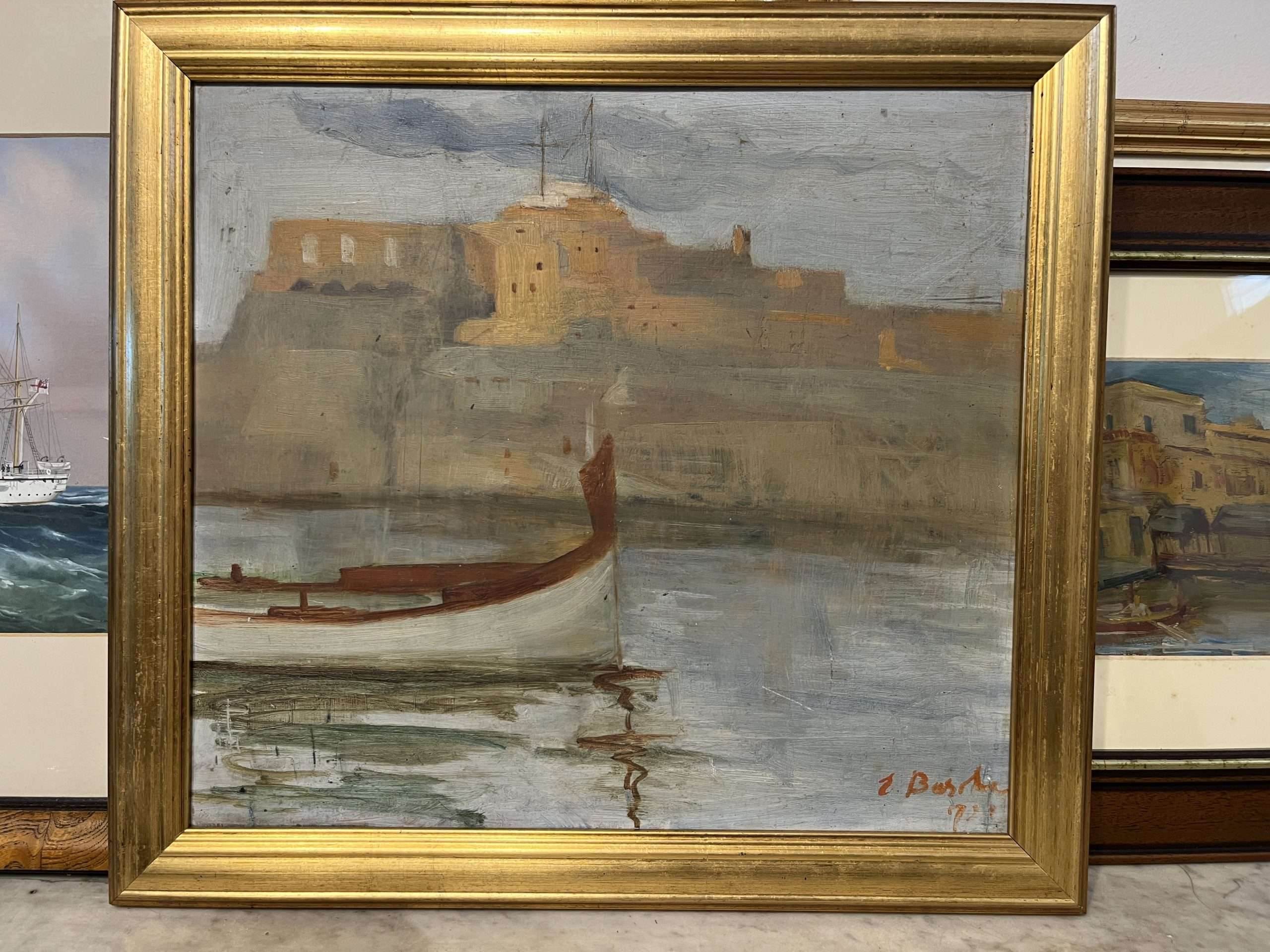 ESPRIT BARTHET Maltese oil on panel signed antique painting Fort St