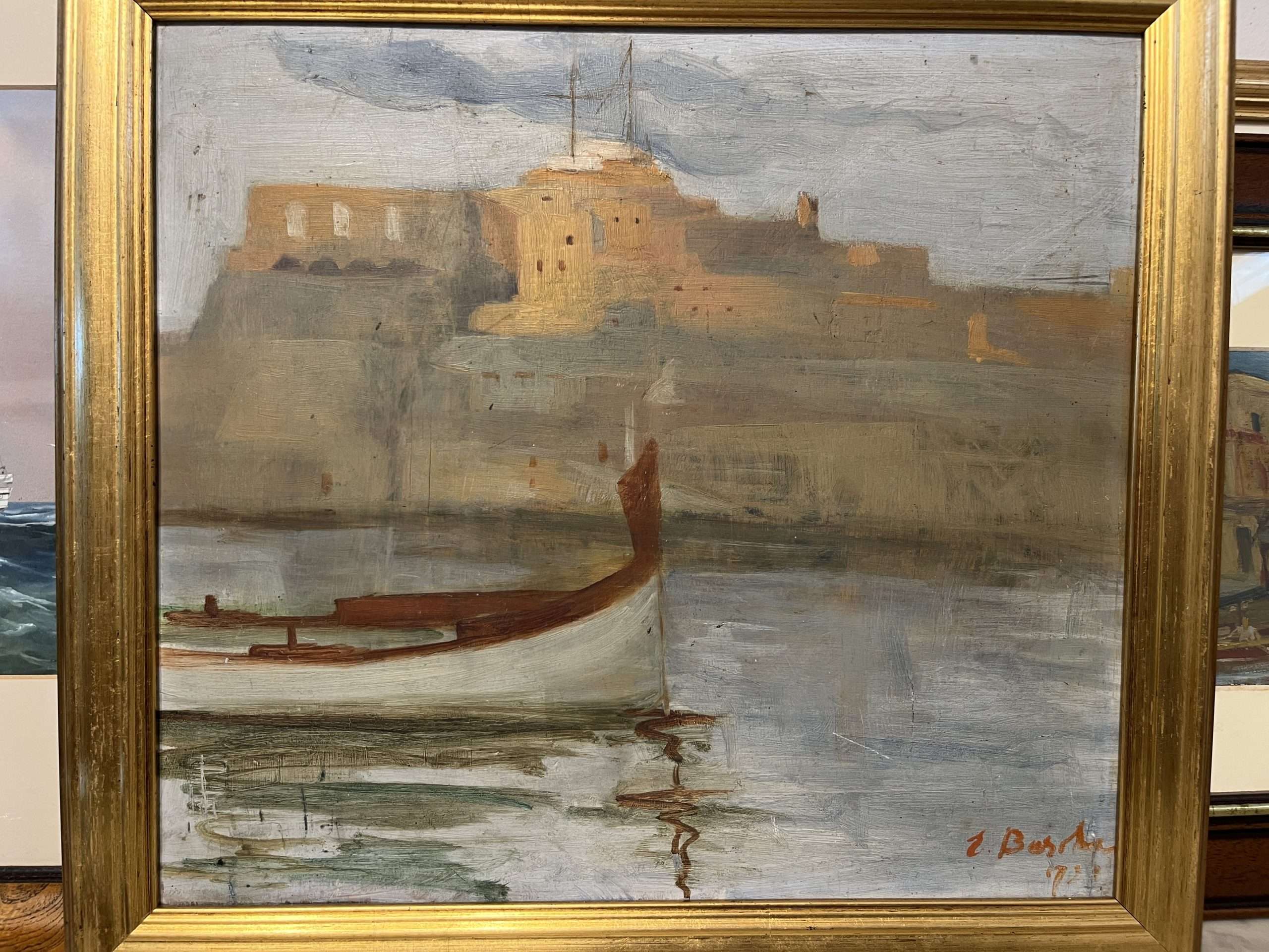 ESPRIT BARTHET Maltese oil on panel signed antique painting Fort St