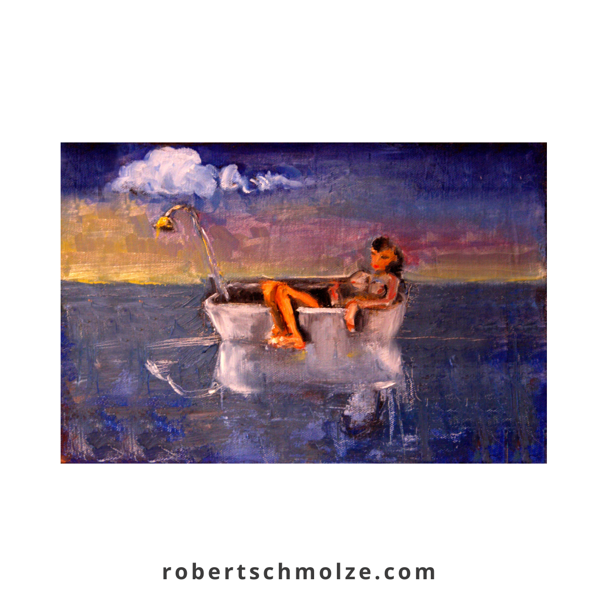 Woman Floating In Bathtub. Oil Painting ROBERT SCHMOLZE