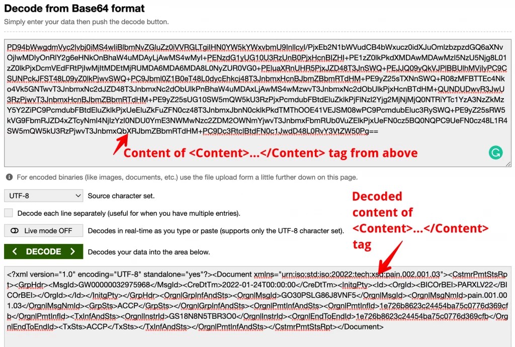 Get the final result the decoded version of a SOAP response in XML format
