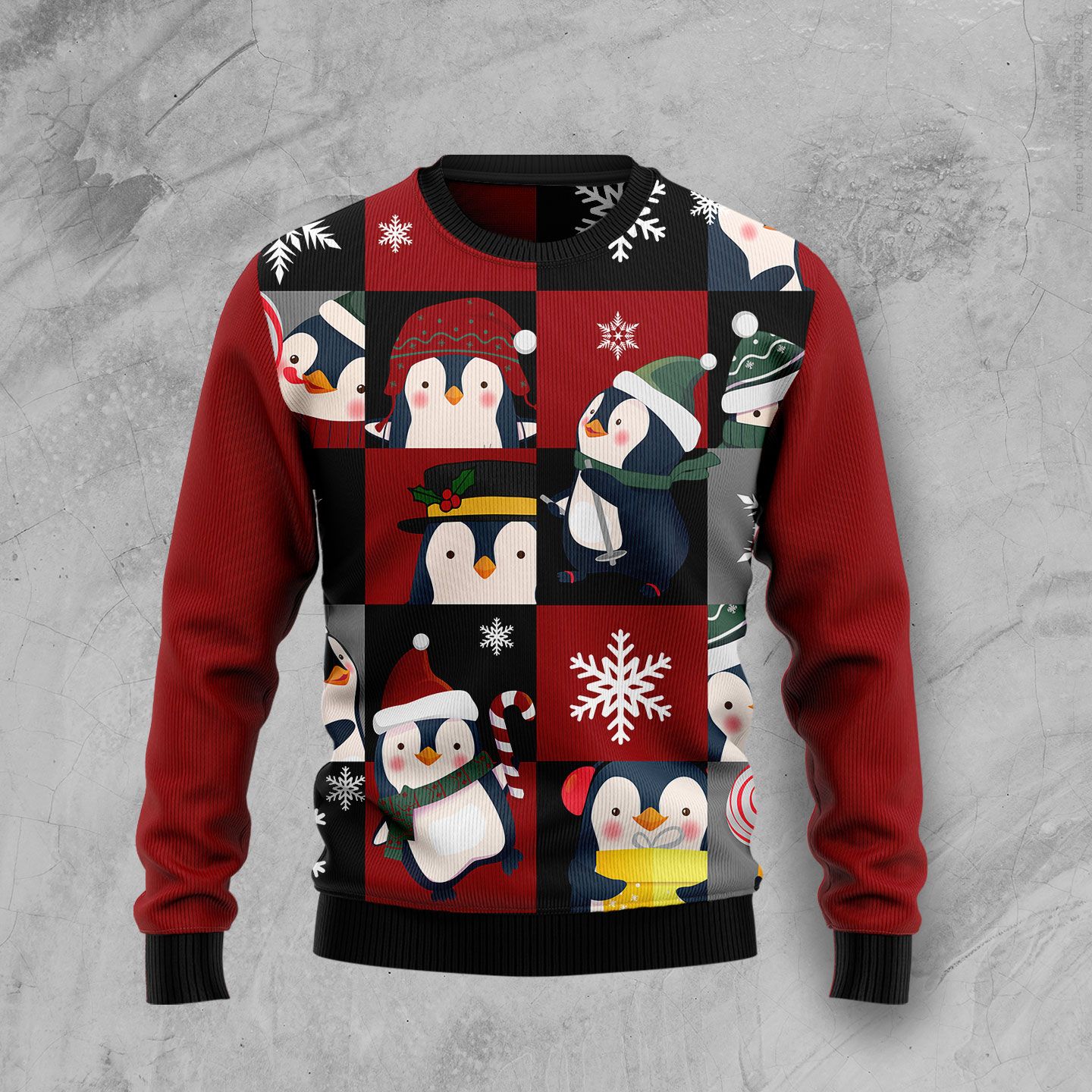 Cute Penguin Christmas Wool Sweater RobinPlaceFabrics