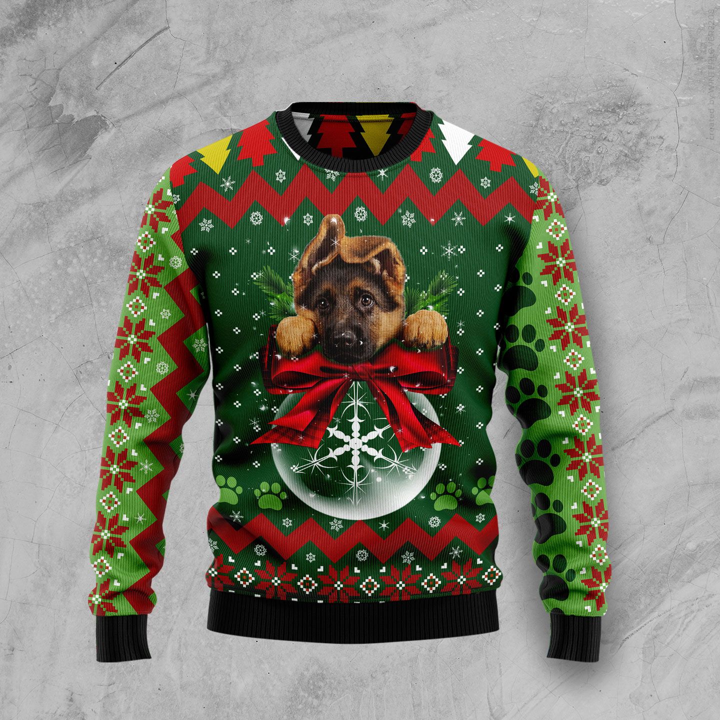 German Shepherd Pine Christmas Wool Sweater RobinPlaceFabrics