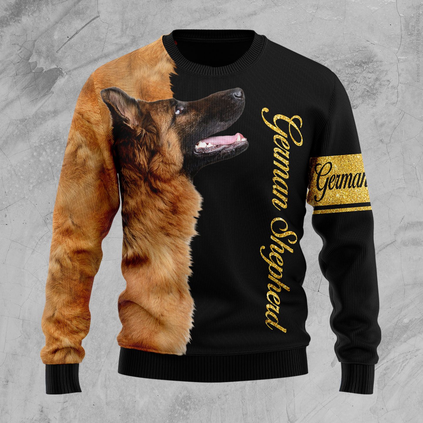 German Shepherd Half Cool Christmas Wool Sweater RobinPlaceFabrics