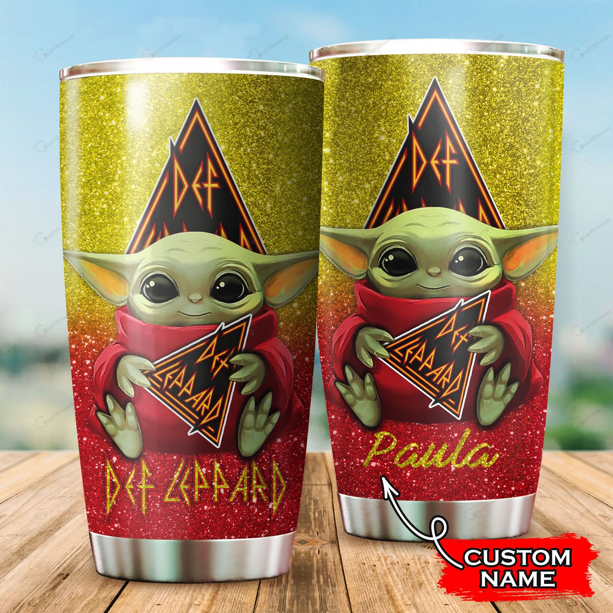 Baby Yoda Hug Def Leppard Band Tumbler Cup RobinPlaceFabrics
