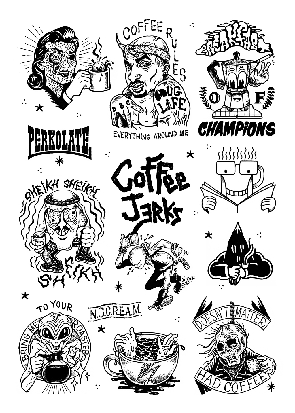Death By Coffee – Tattoo Sheet - Robin Renard 1434_x_1024_jpg