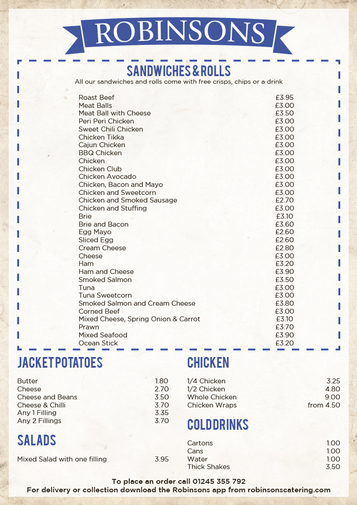 Robinsons of Chelmsford Menu Robsinsons Fish and Chips
