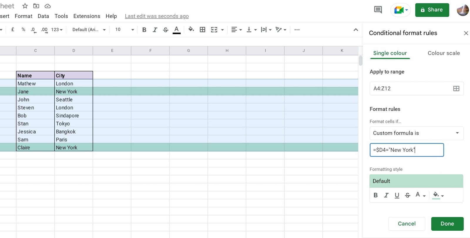 How To Highlight A Row In Google Sheets