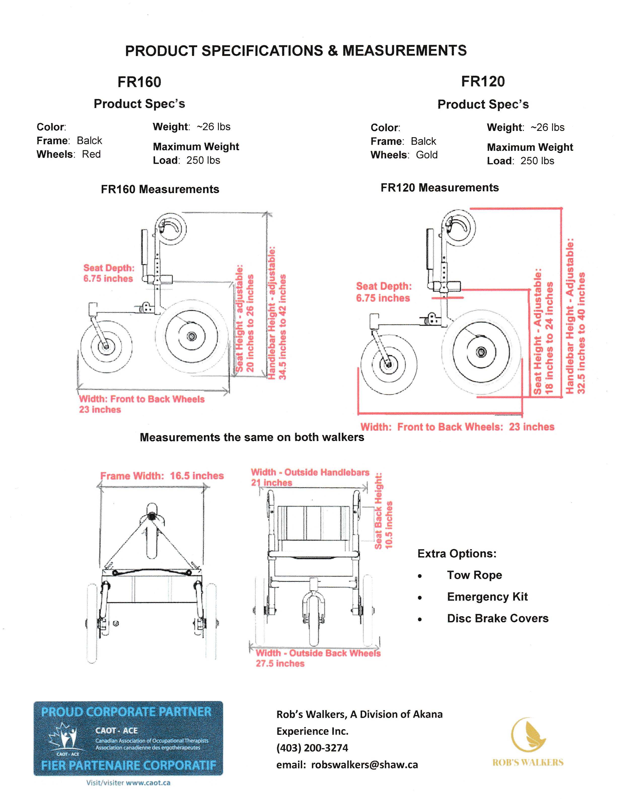 Specifications Robs Walkers