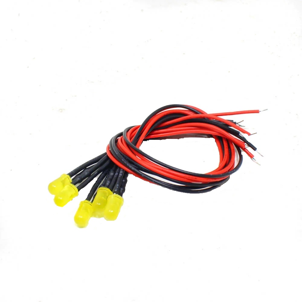 3V 8MM Yellow LED Indicator Light with 20CMCable (Pack of 5) Robu.in