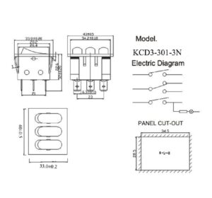 ROCKER SWITCH-KCD3-301-3N Three Pole Three Throw ON OFF