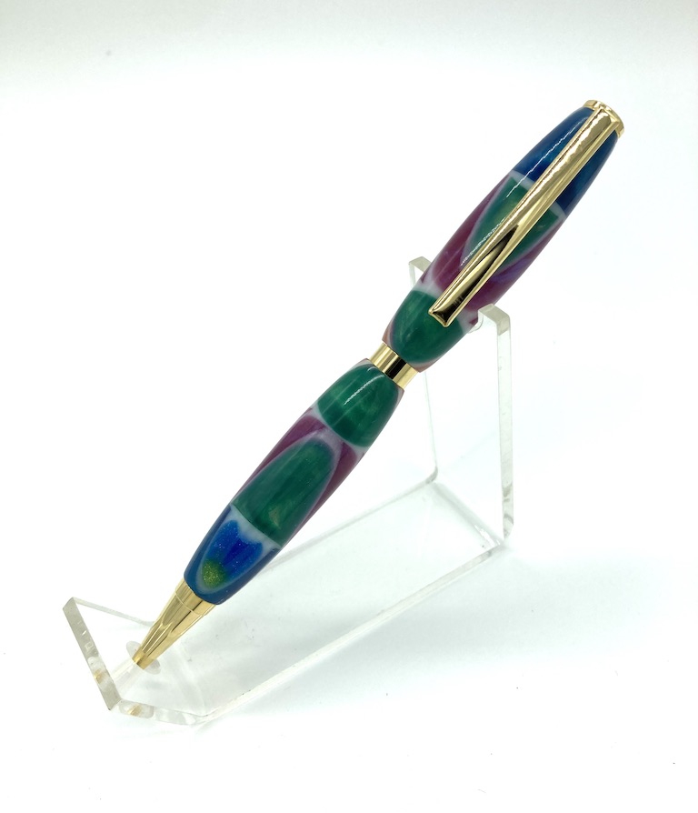 Slimline Stained Glass Pen Roby Write, Handmade, Handcrafted Pens Texas