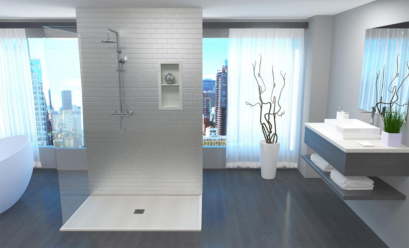 Shower pans in granite, quartz and natural stones. ROCBASE