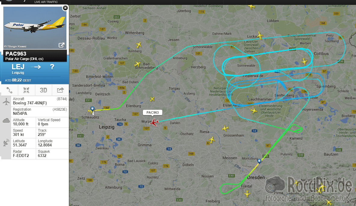 Leipzig Boeing 747 kreist über der Lausitz RocciPix