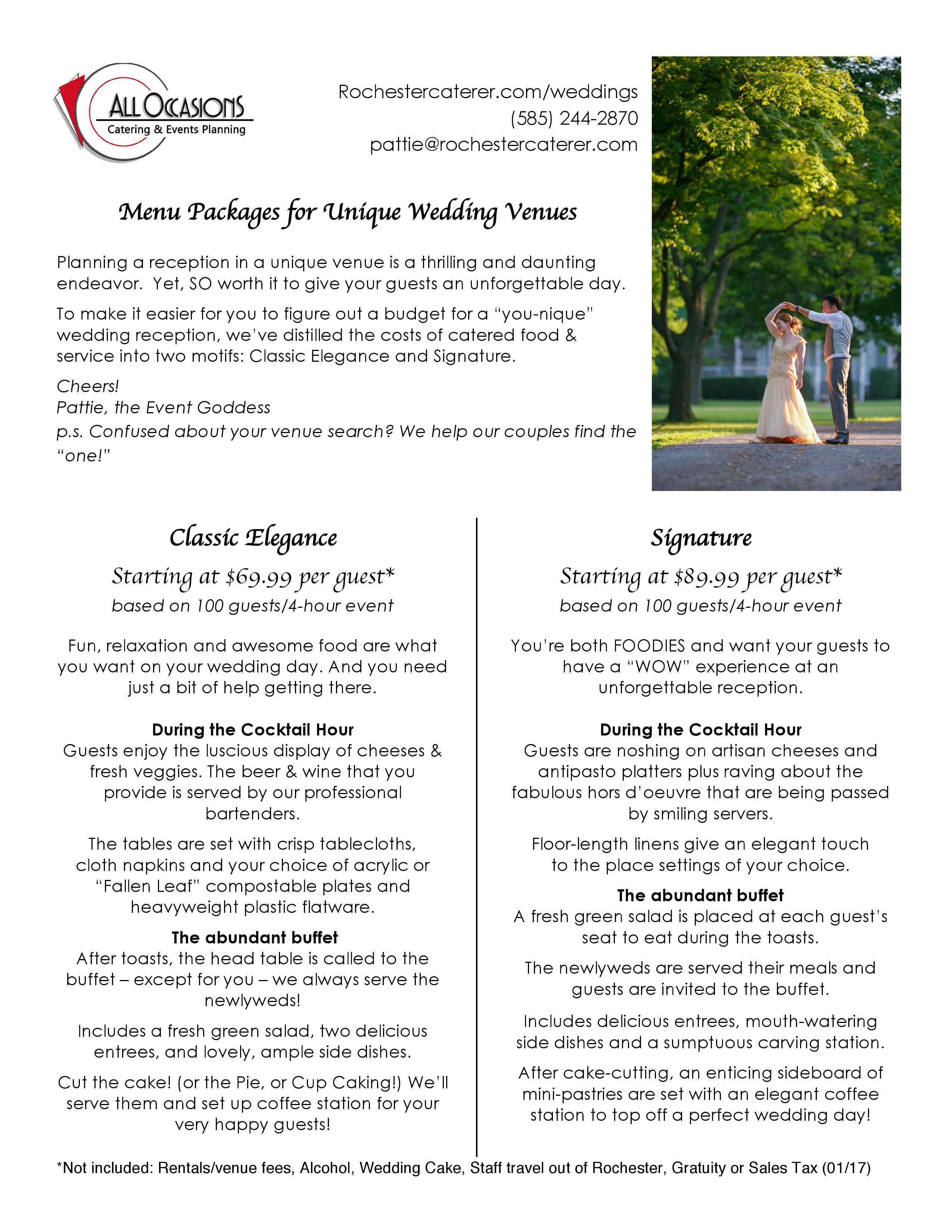 Wedding Menu Packages All Occasions Catering