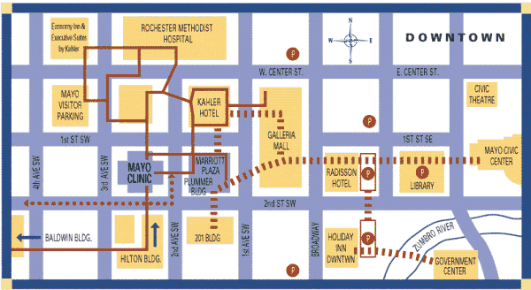 Map of Downtown Rochester, MN with major attractions