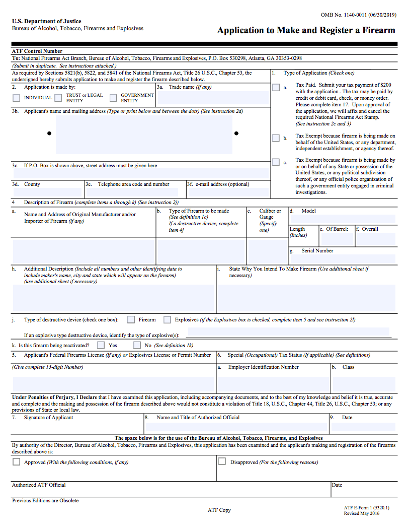 ATF Form 1 RocketFFL