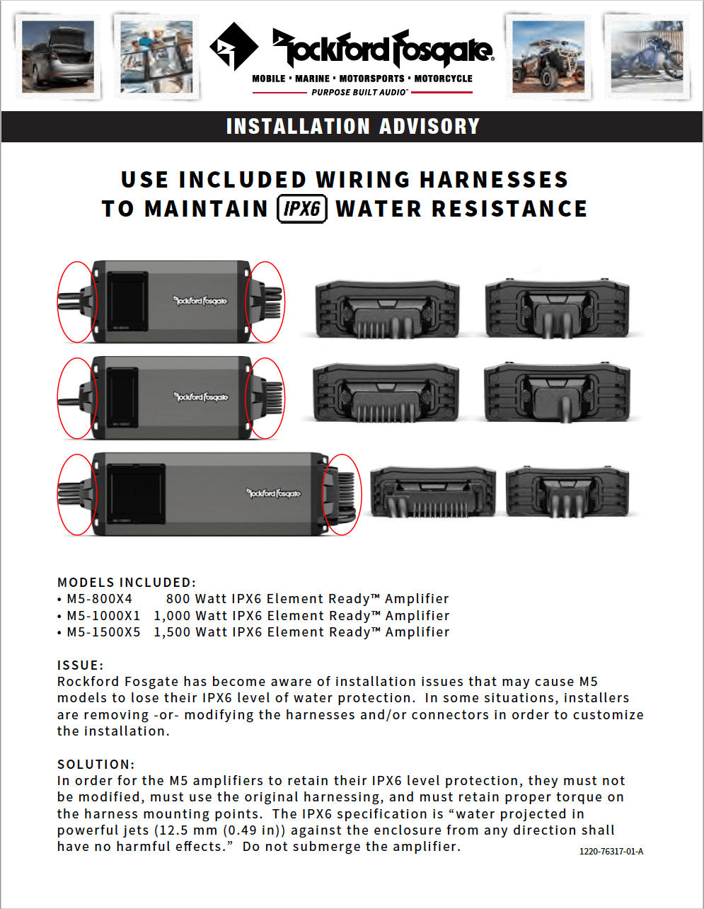 M5 amplifiers must use included wiring harnesses - Installation