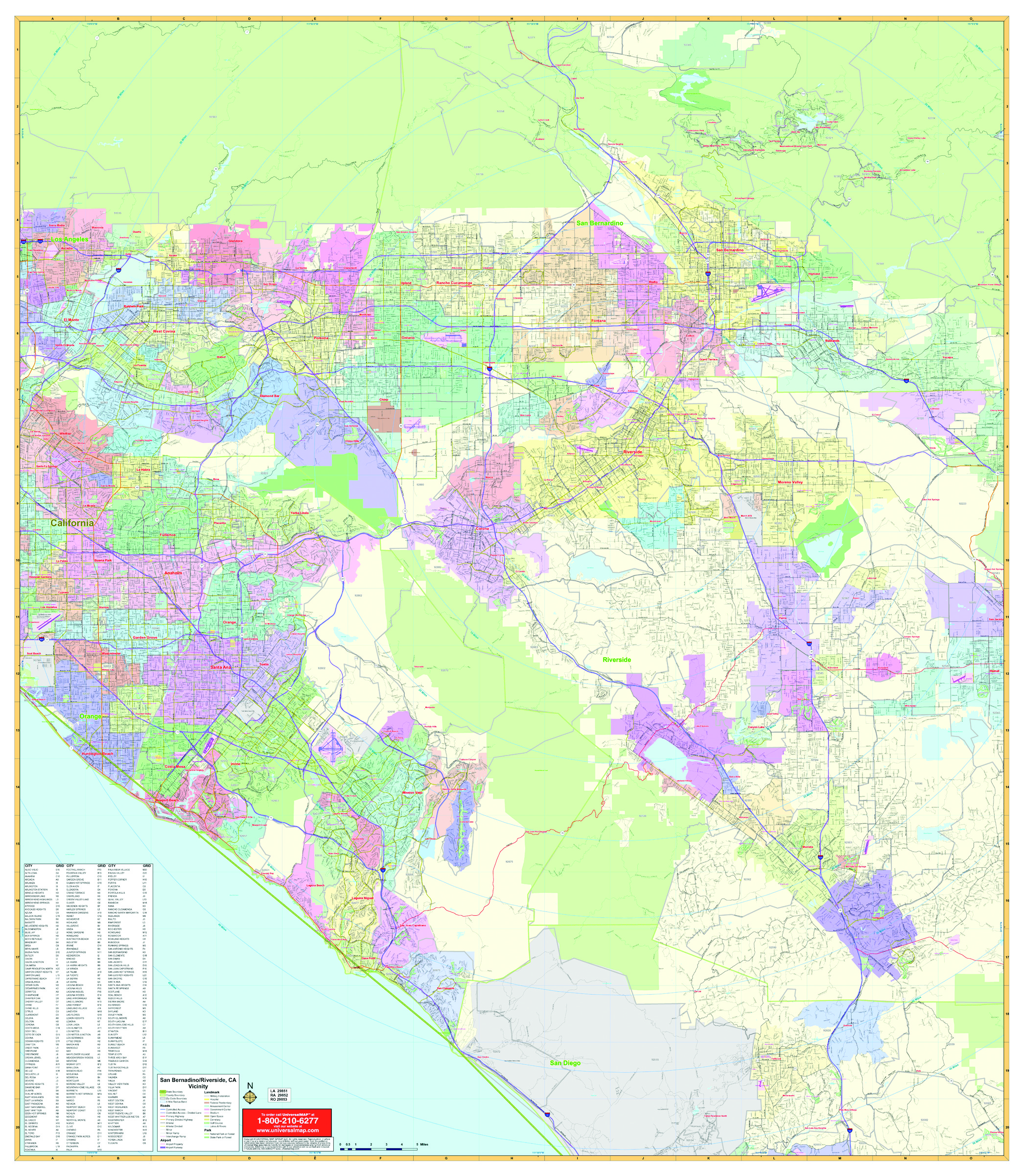 San Bernardino & Riverside, CA Vicinity Wall Map eBay