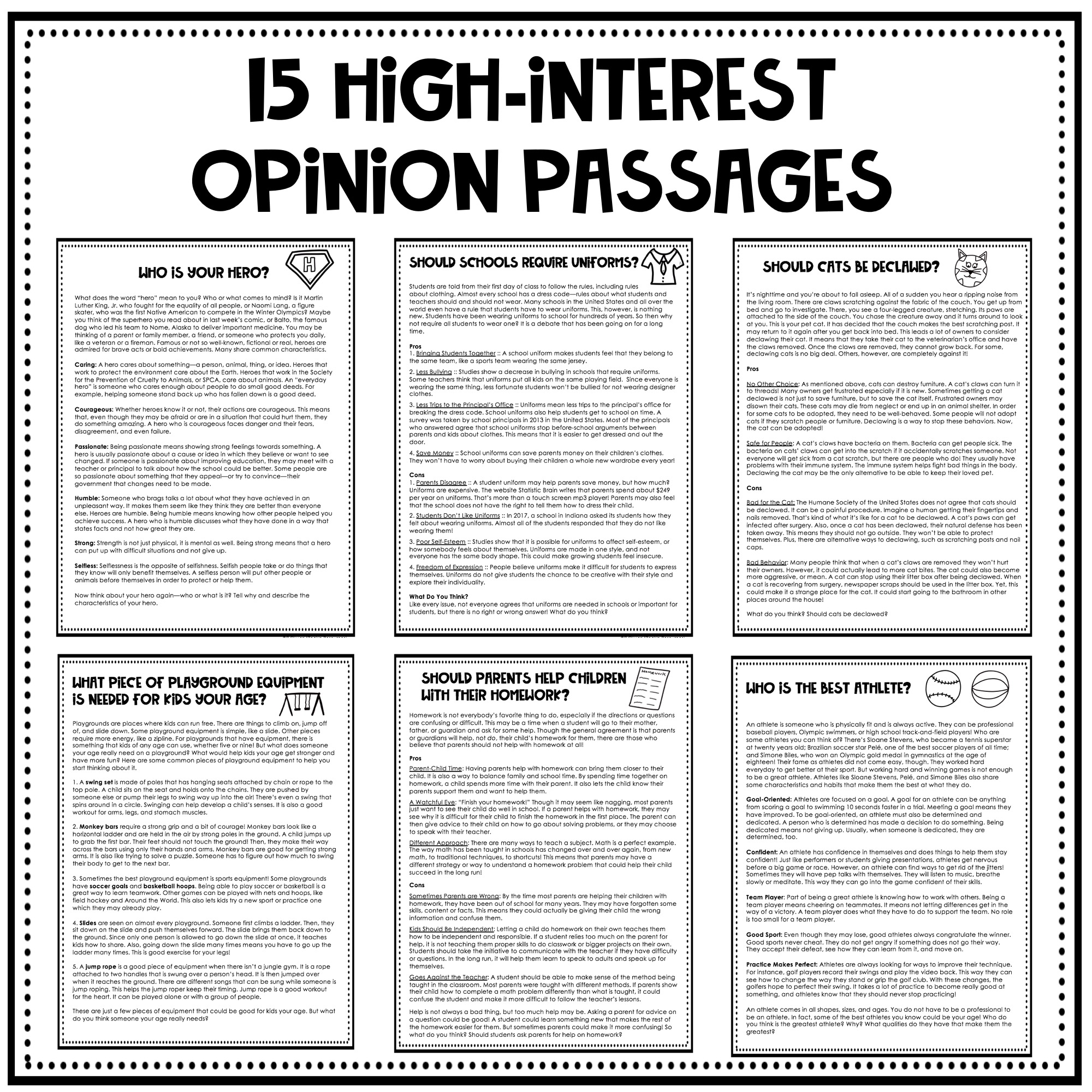 Opinion Writing Prompt Passages 