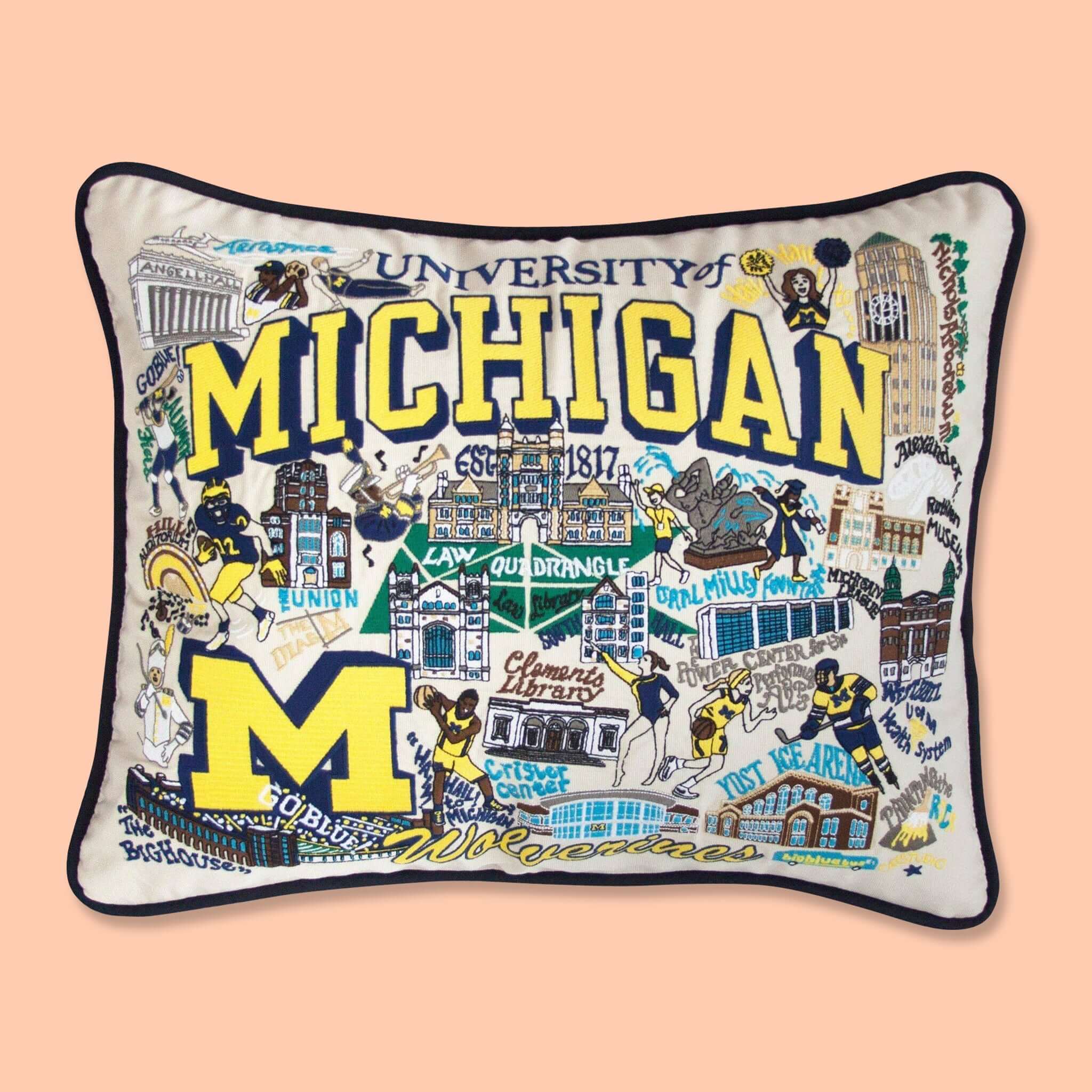 University of Michigan Embroidered Pillow Rock Paper Scissors