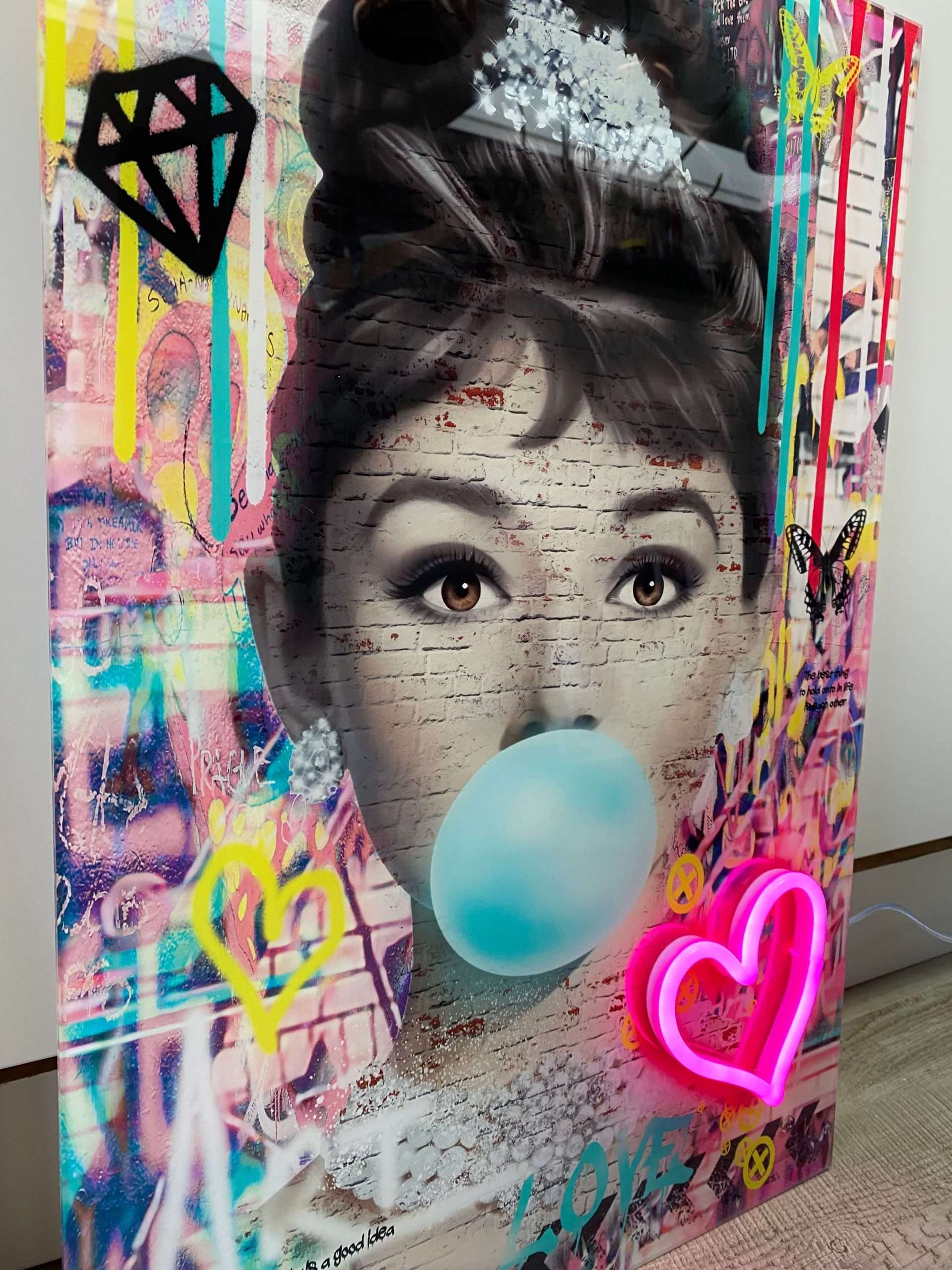 Audrey Hepburn Bubblegum LED Neon Wall Art Rock Salt Prints