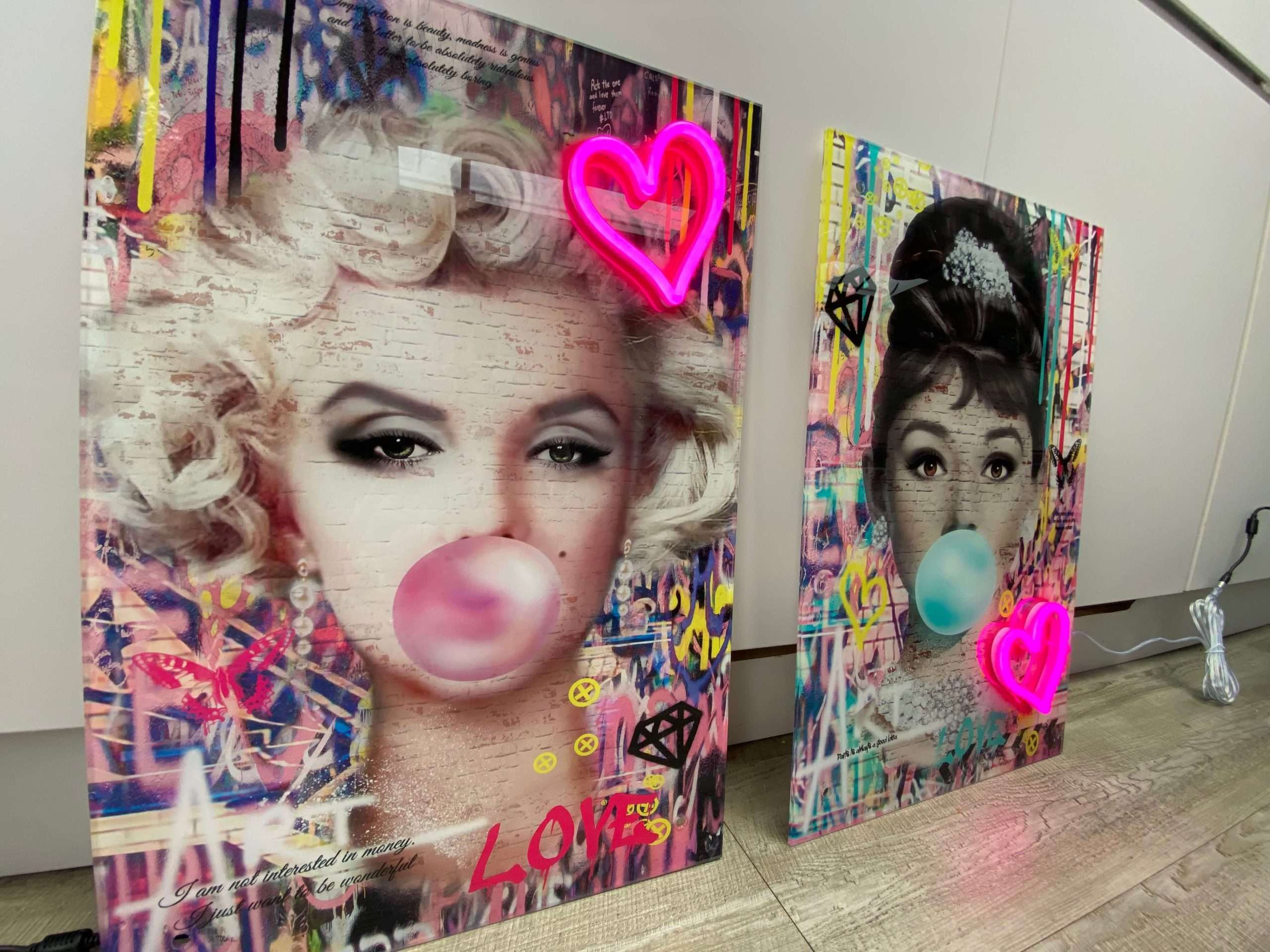 Audrey Hepburn Bubblegum LED Neon Wall Art Rock Salt Prints
