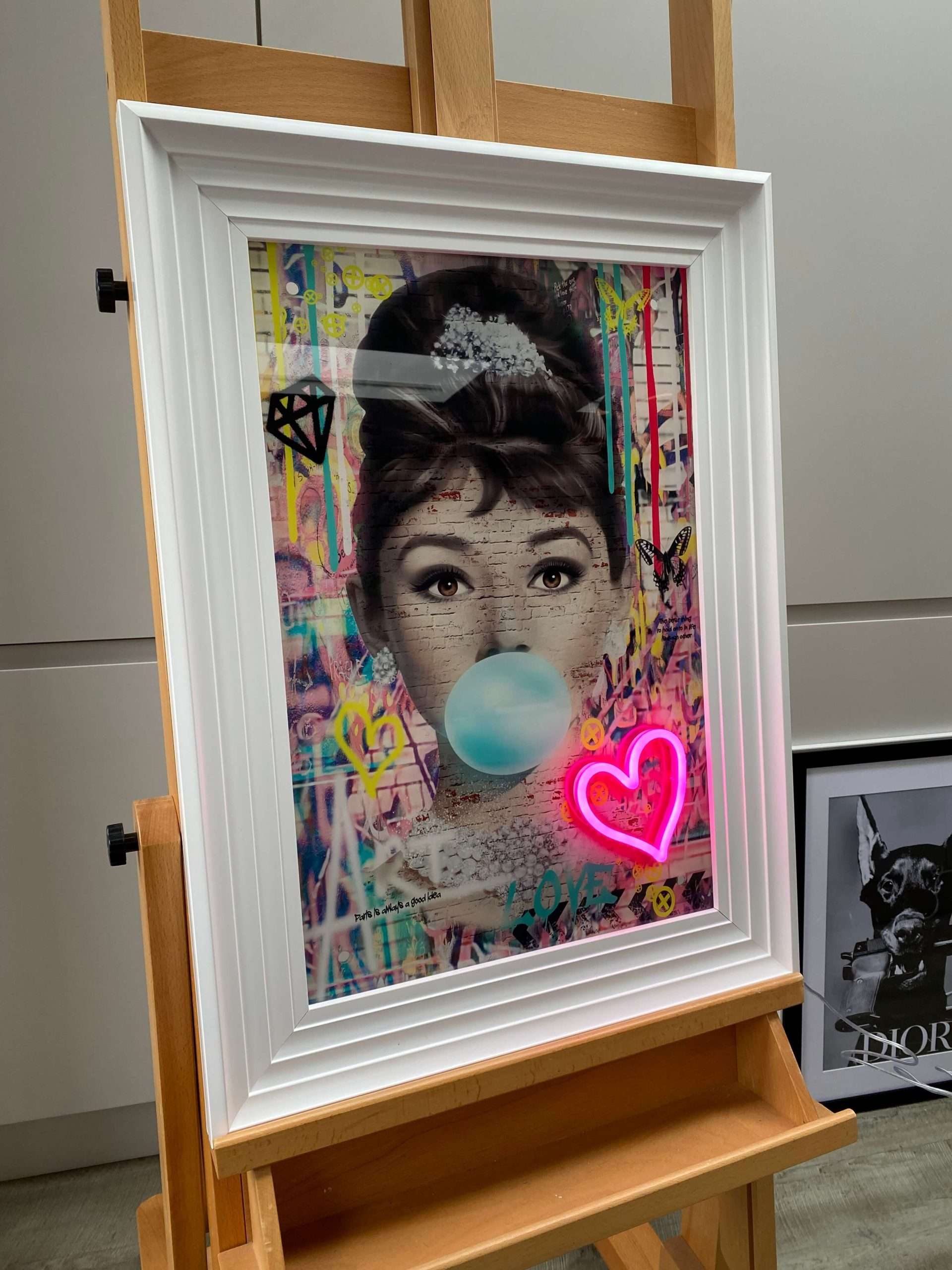 Audrey Hepburn Bubblegum LED Neon Wall Art in Premium Framed Rock