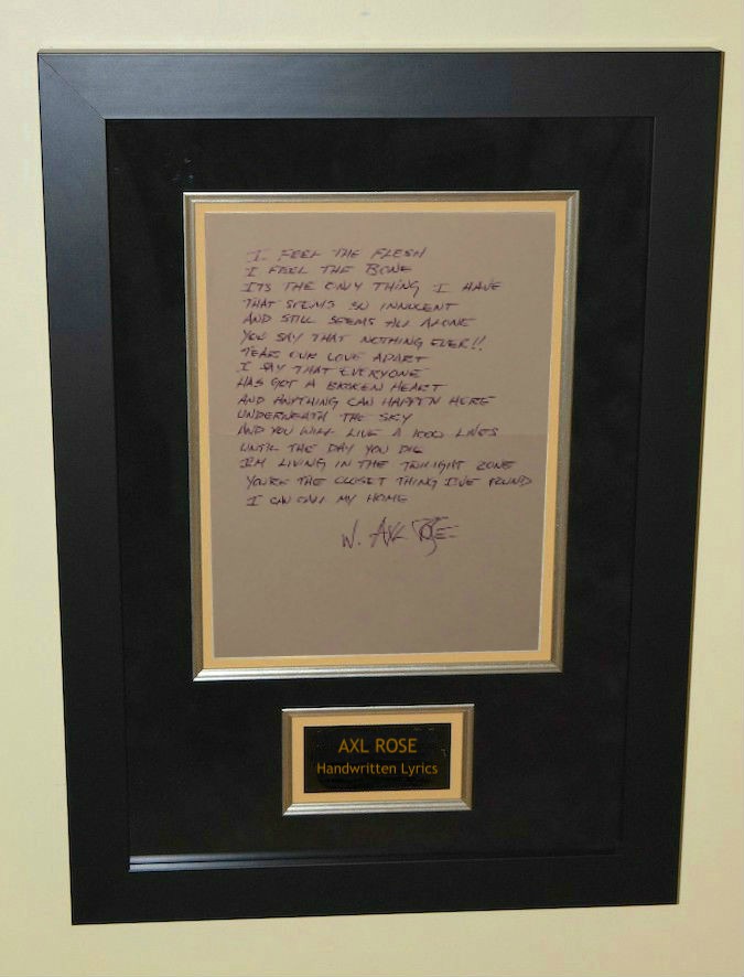 Guns N' Roses Axl Rose Handwritten Lyrics, rock star galleryROCK