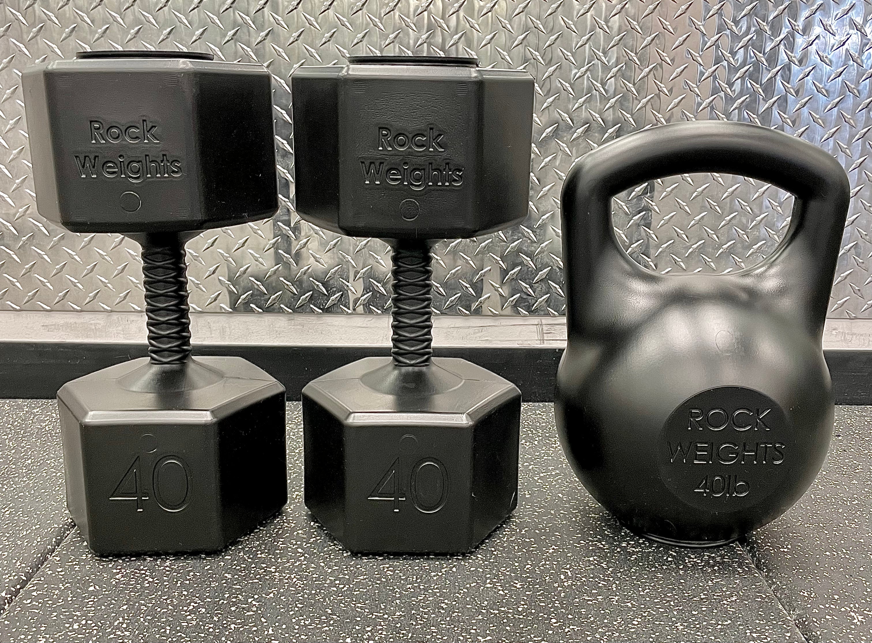 The 40 lb BUNDLE! (2 Dumbbells, 1 Kettlebell and Grip Tape) Rock Weights