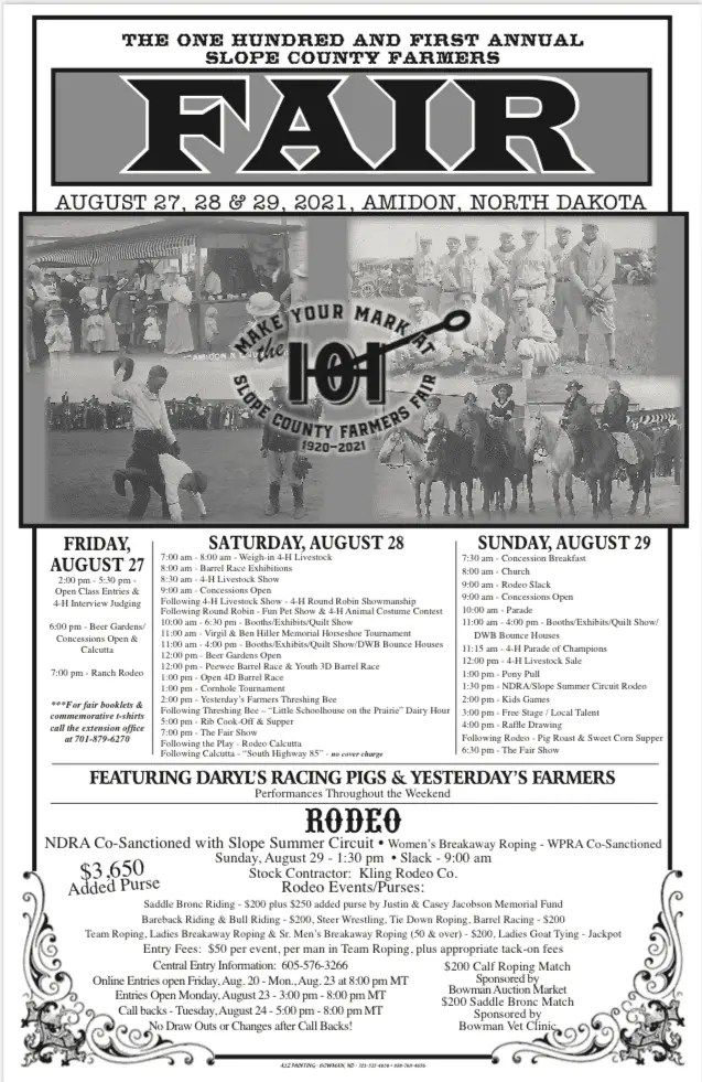 Slope County Fair and Rodeo 2024 Amidon ND Slope County Fair Office