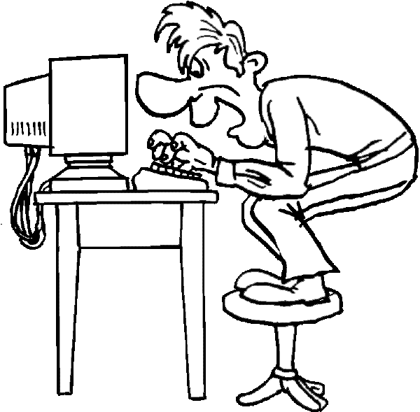 Computer coloring page Man typing computer coloring book page, learn