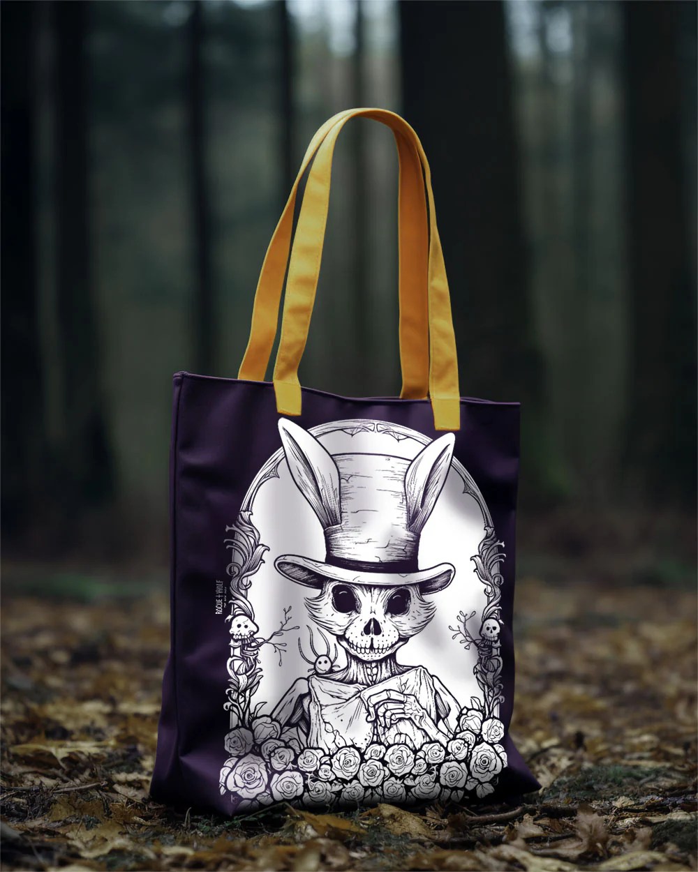 The White Rabbit Vegan Cotton Tote Bag Goth Accessories, Grunge Dark