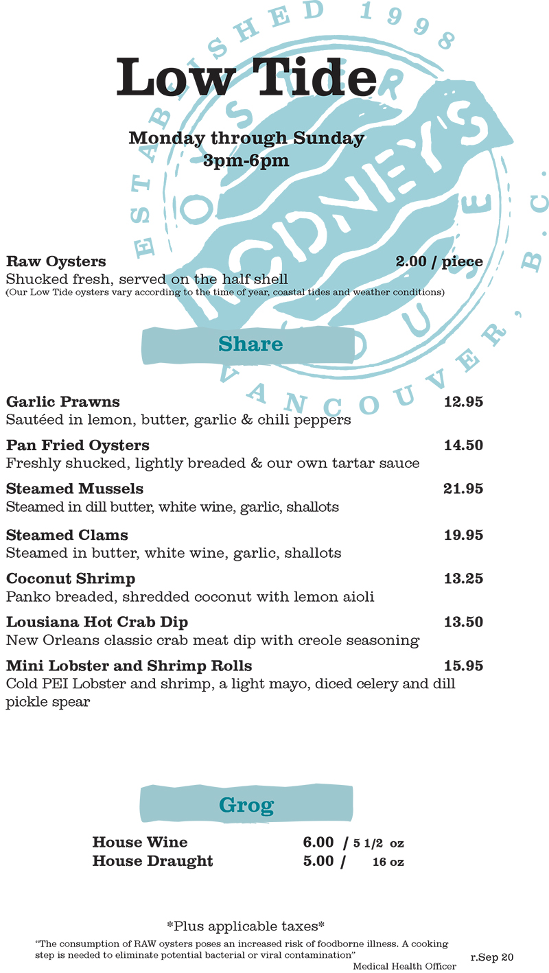 Our Menus Rodney's Oyster House