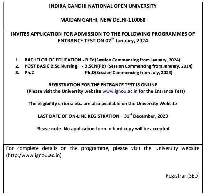 IGNOU B Ed Entrance Exam 2024 (Admission Online) Rojgar Bihar