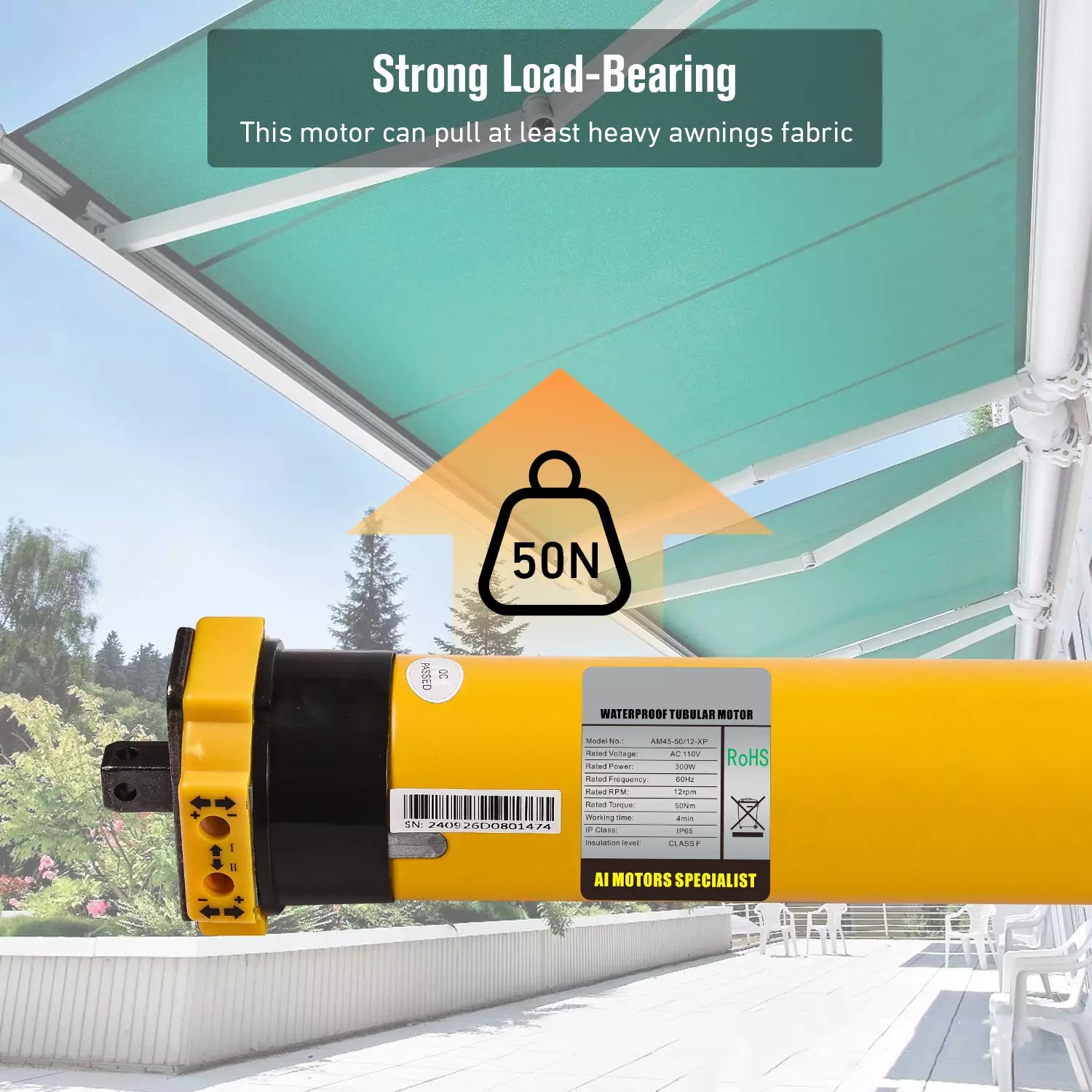 AM4550/12XP Electric Awning Motors Kit, Retractable Tubular Motor Bu