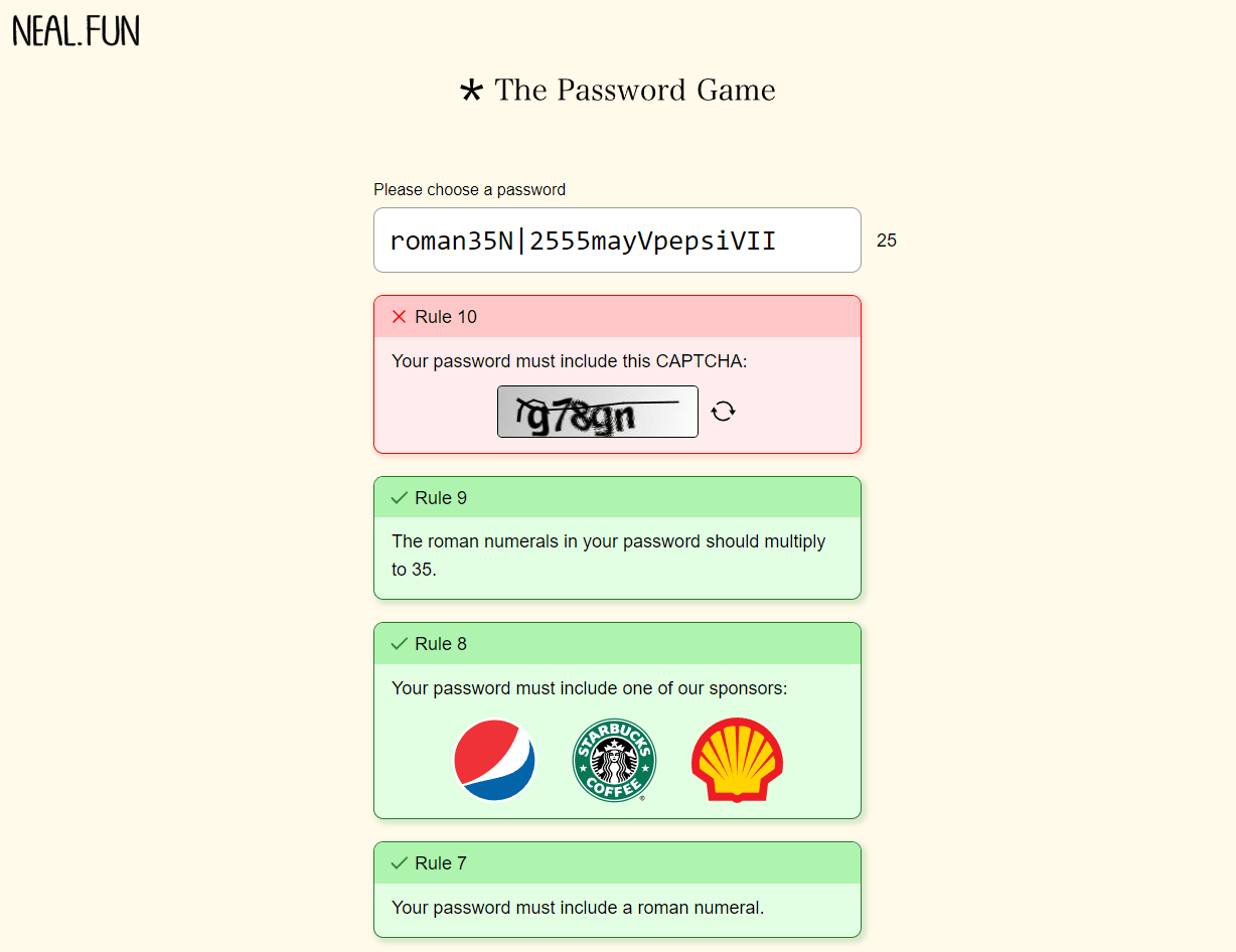 Roman Numerals 35 in the password game?