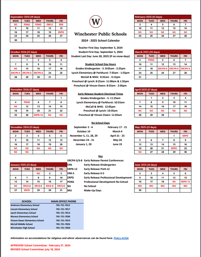 Rome School Calendar