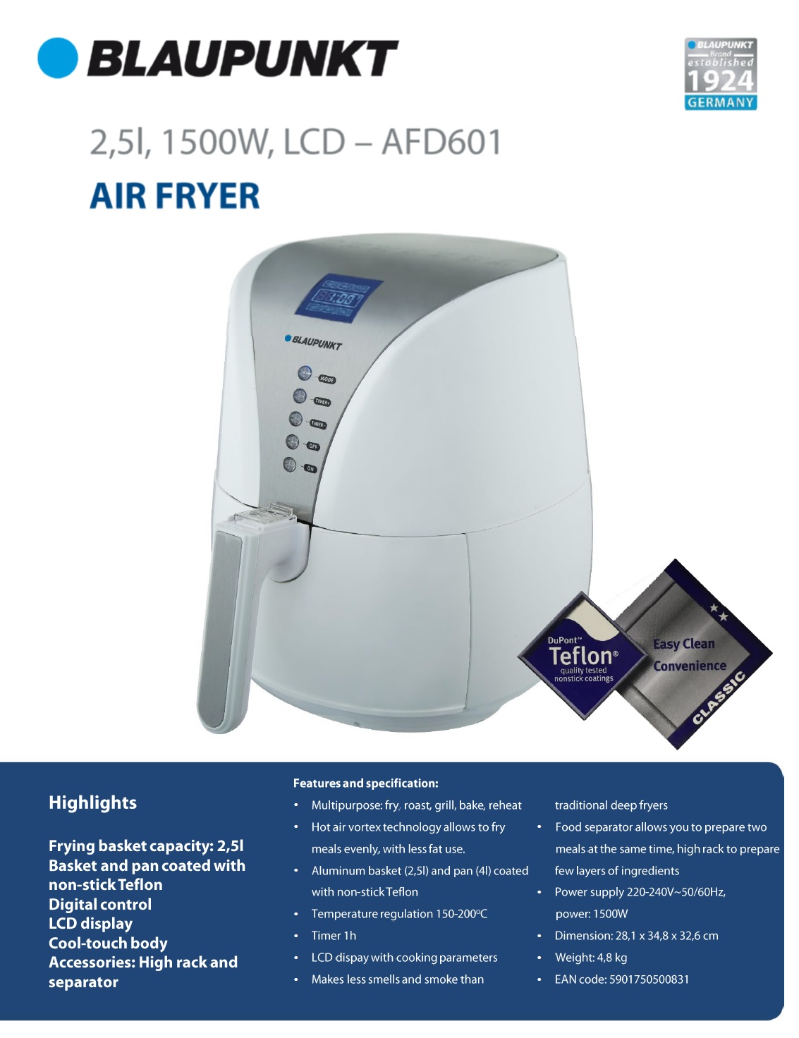 BLAUPUNKT Air Fryer AFD601 ROMICO