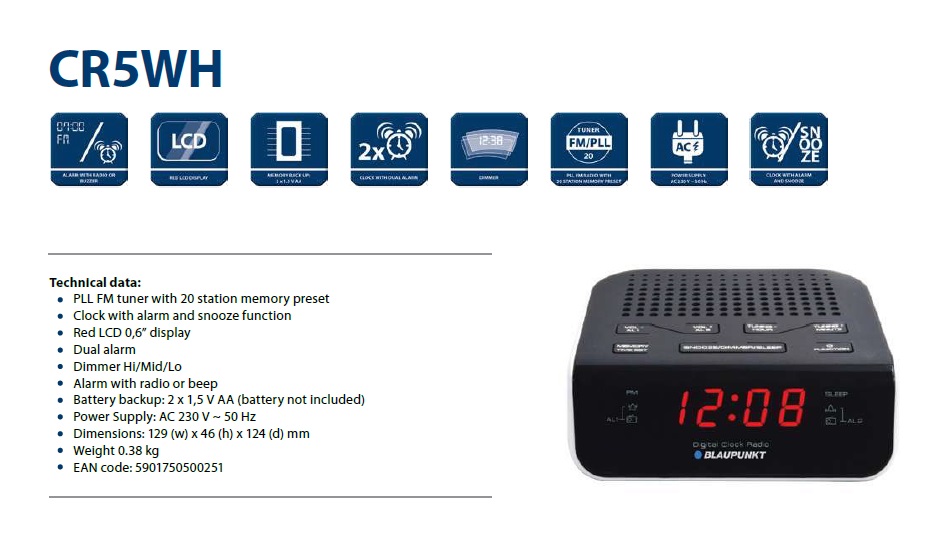 BLAUPUNKT Clock Radio CR5WH ROMICO