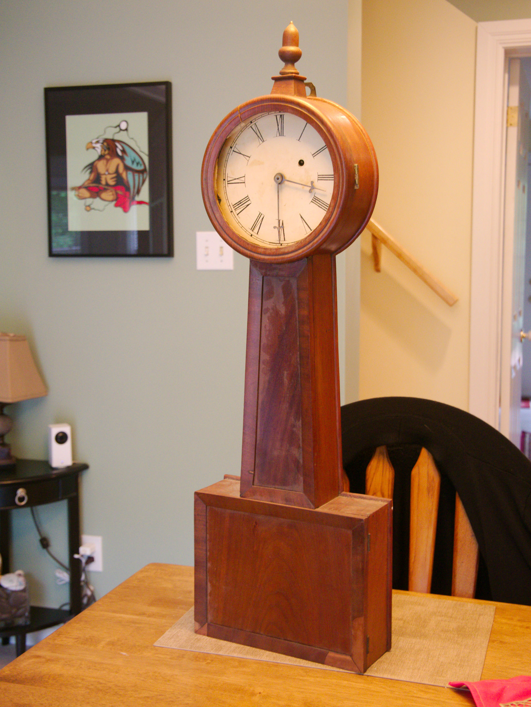 Restoration work on a 181 year old weight driven banjo clock Antique
