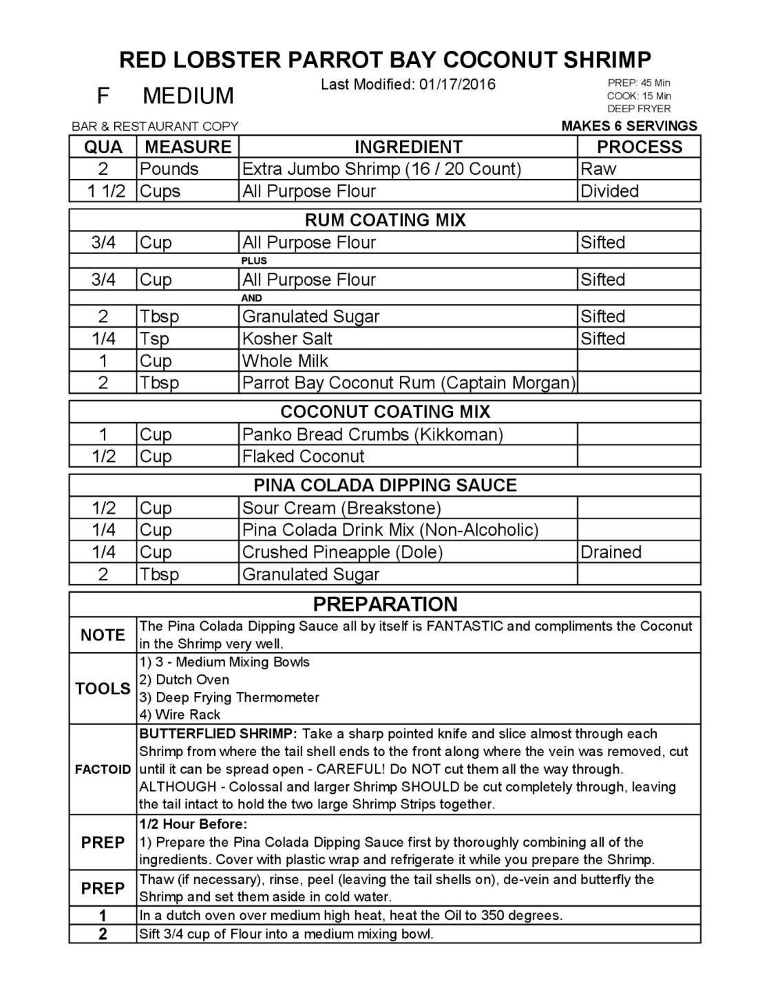 Ron K's Kitchen COPYCAT Red Lobster Parrot Bay Coconut Shrimp