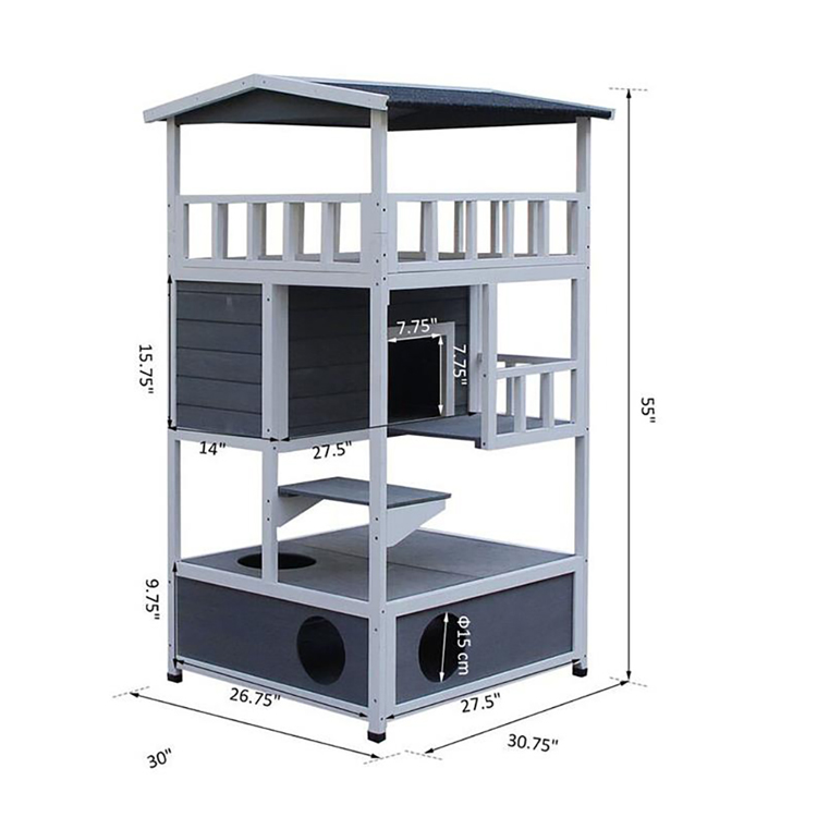 Pet Wooden Outdoor Cat House Shelter with Asphalt Roof Pet Sleeping