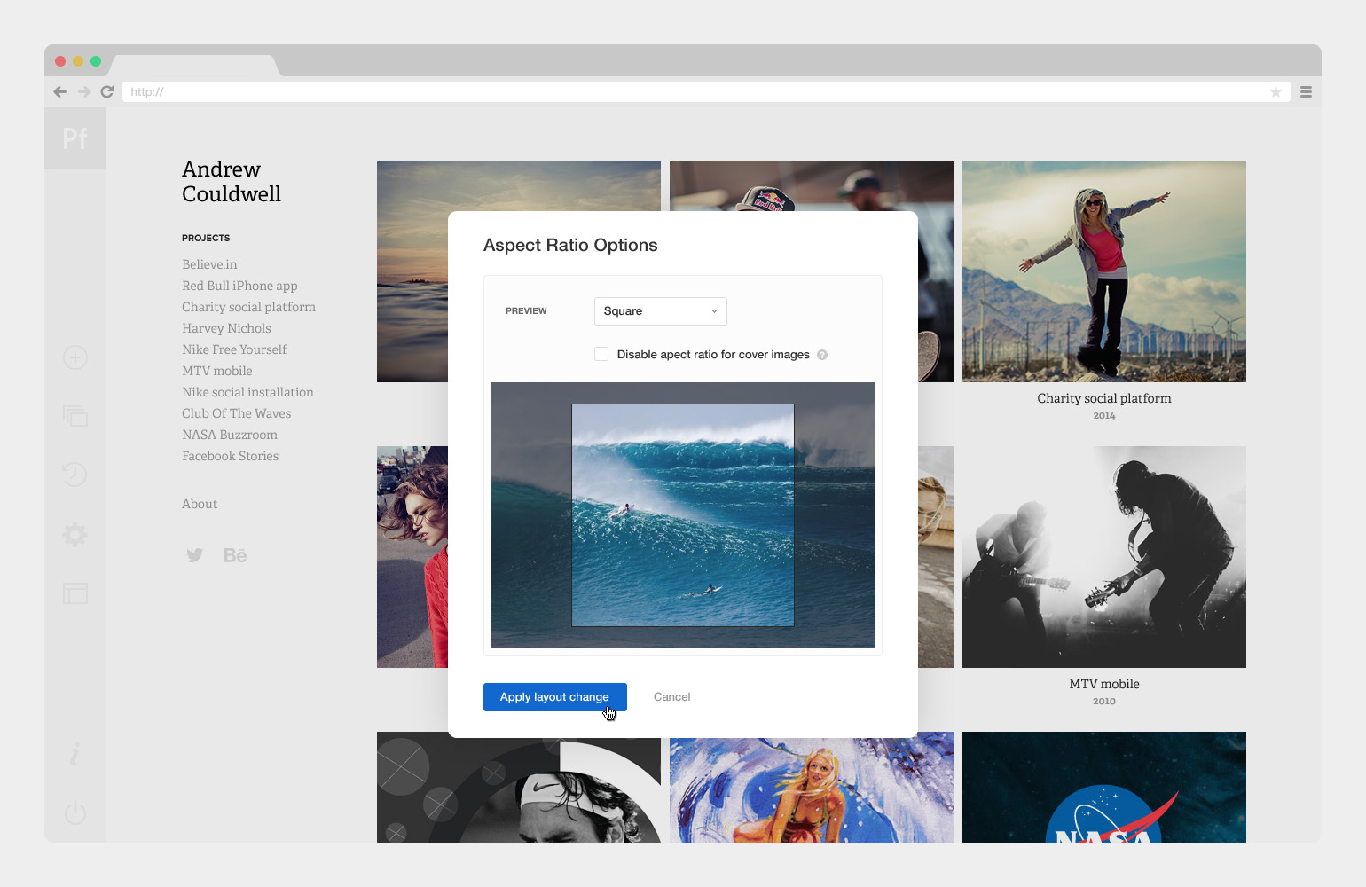 Adobe Portfolio editor — by Andrew Couldwell