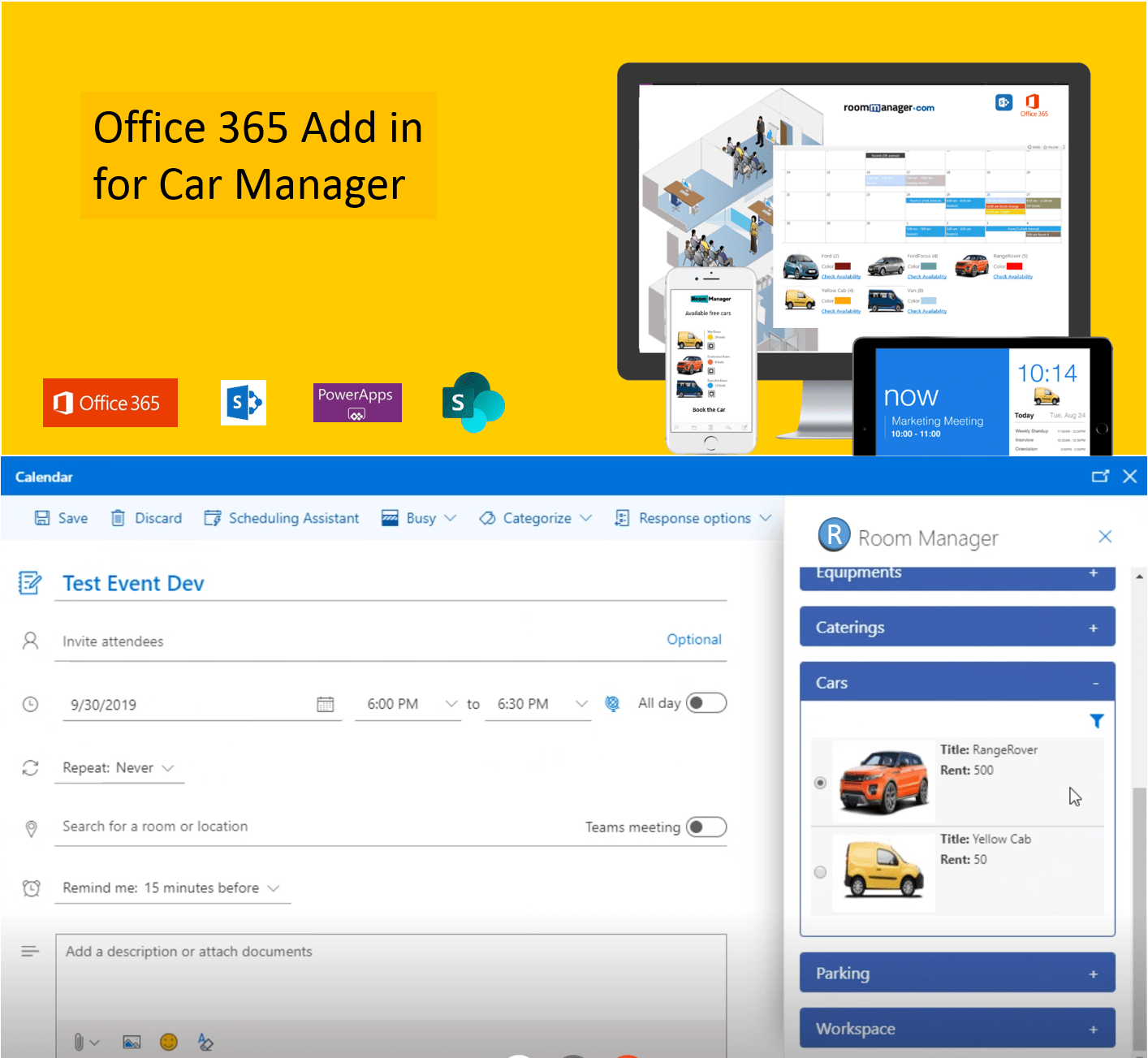Office 365 Add In Car Manager Room Manager Office 365