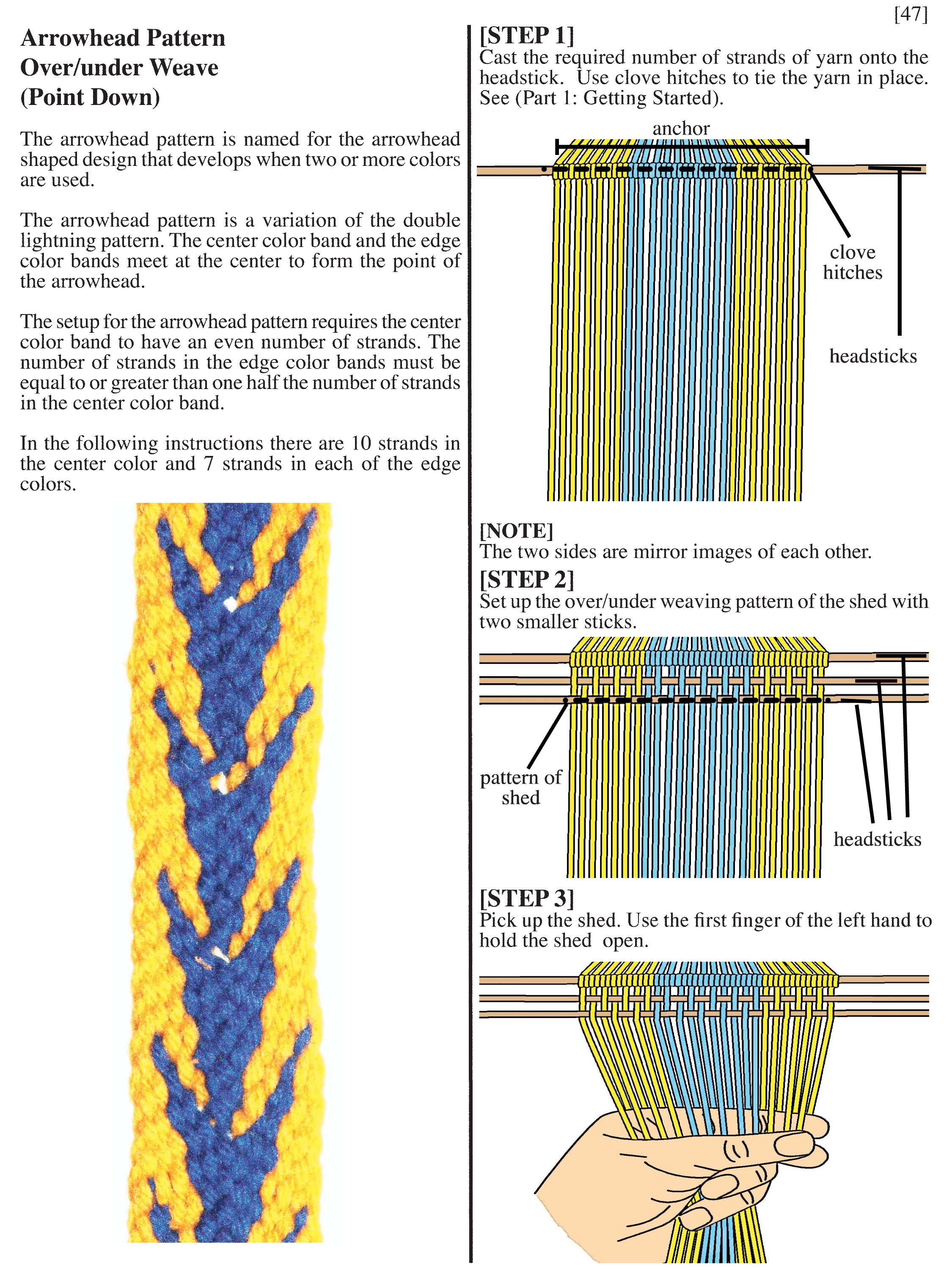 Arrow head patterns preseented Fingerwoven Sashes Basic Techniques by Gerald L Findley