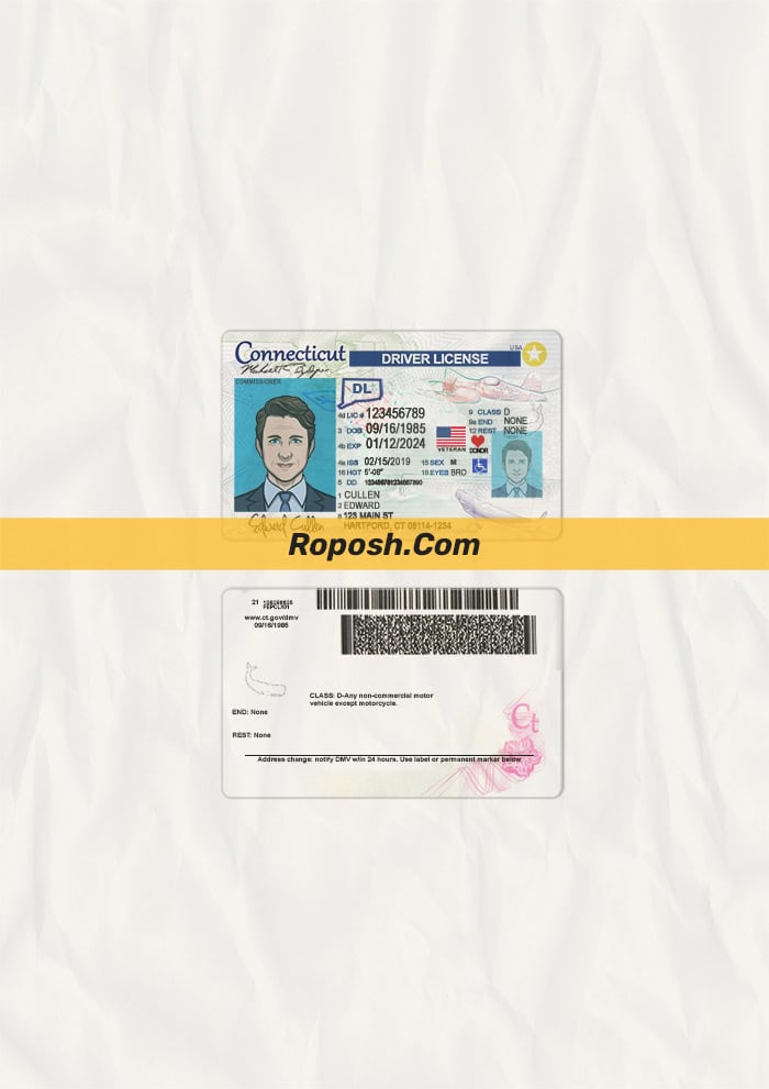 Connecticut driver license psd template roposh