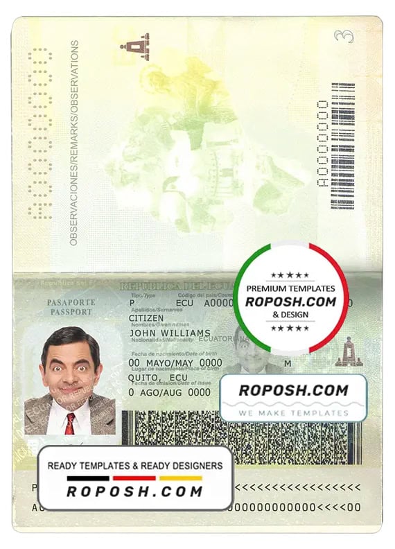 Ecuador passport template in PSD format roposh