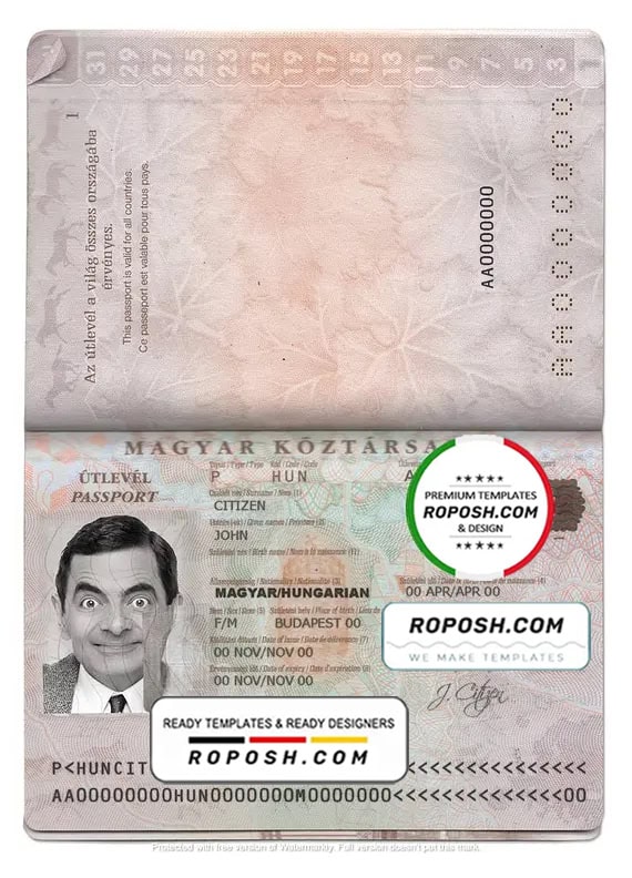 Hungary passport template in PSD format roposh