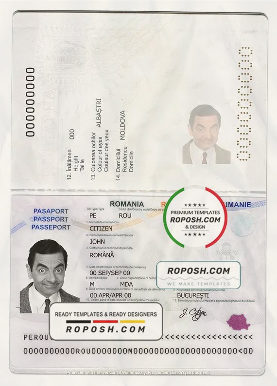 Romania passport template in PSD format roposh